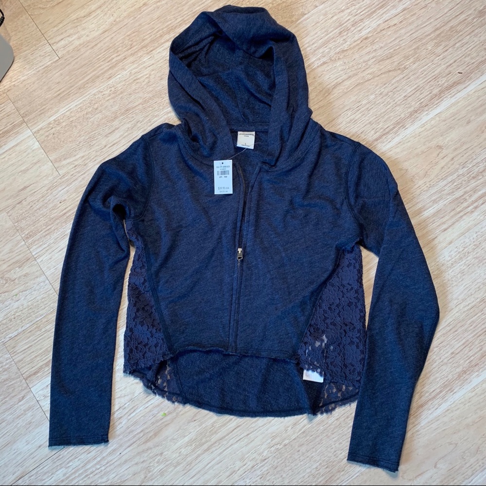 Abercrombie girls raw hem navy blue lace hoodie